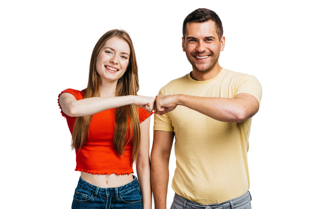 Young couple doing yoga , showing morning routine exercise